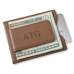 Personalized Leather Magnetic Wallet & Money Clip in Brown