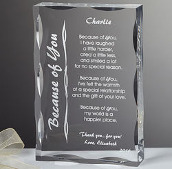 Because of You Personalized Keepsake Plaque