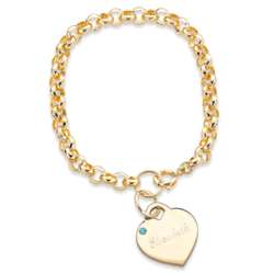 March Engraved Birthstone Heart Charm Bracelet