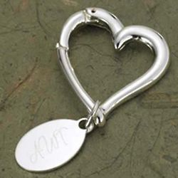 Personalized Silver Plated Heart Key Chain with Oval Tag