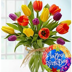 Birthday Tulip Bouquet with Balloon