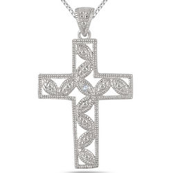Sterling Silver Diamond Engraved Cross Pendant
