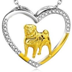 Pug Sterling Silver Heart Necklace