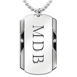 Men's Steel Dog Tag with 2 Diamonds with Personalized Engraving