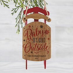 Personalized Baby It's Cold Outside Vintage Sled Ornament