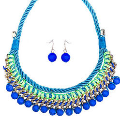 Summer Oceans Turquoise Rope Linked Collar Necklace Set