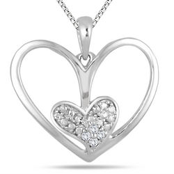 Diamond Double Heart Sterling Silver Pendant