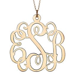 14K Solid Gold 1" Fancy Script Monogram Necklace