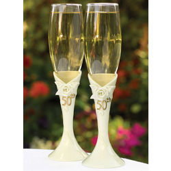 50th Anniversary Pearl Rose Toasting Flutes