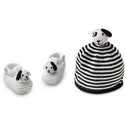 Baby's Knit Dalmation Hat and Booties