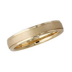 4mm Brushed Center Comfort-Fit Mens Wedding Band/14k Yellow Gold