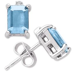 Emerald-Cut Blue Topaz & Diamond Sterling Silver Earrings