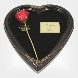 Gold Trimmed Rose in 1st Anniversary Gift Heart Shadow Box