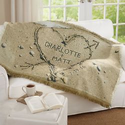 Personalized Heart in Sand Throw Blanket