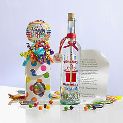 Birthday Message in a Bottle with Balloon and Candy