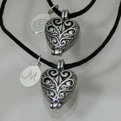 Engraved Silver Filigree Heart Locket Set