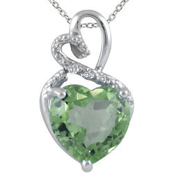 Green Amethyst and Diamond Heart Necklace