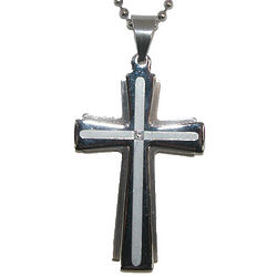 Stainless Steel Diamond Accent Cross Necklace