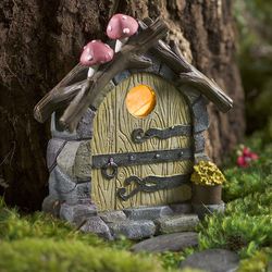 Miniature Fairy Garden Solar Door with Mushrooms