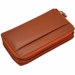 Monogrammed Leather Double Zipper Closing Checkbook Clutch