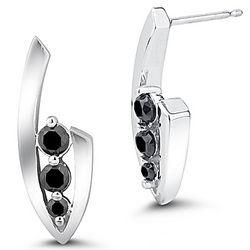 Black Diamond Three-Stone Earrings in 14K White Gold