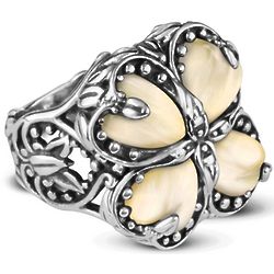 Golden Heart Mother of Pearl Sterling Silver Ring