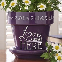 Purple Love Grows Here Personalized Flower Pot