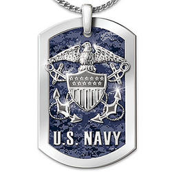 US Navy Stainless Steel Reversible Dog Tag Necklace