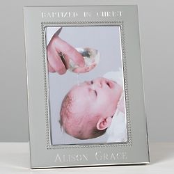 Personalized Baptism Silver-Plated Beaded Picture Frame