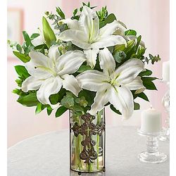 Easter Lily Bouquet with Cross Vase