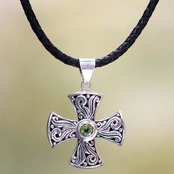 Men's Light of Faith Peridot Cross Necklace