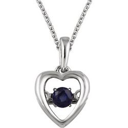 14k White Gold Moving Blue Sapphire Heart Necklace