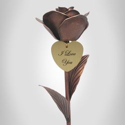 Antiqued Copper Heirloom Rose with I Love You Heart