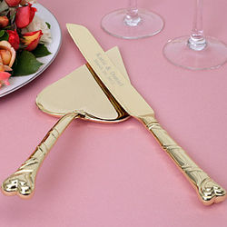 Personalized Gold Heart Cake Serving Set