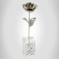 Silver Heirloom Rose in Personalized Vase