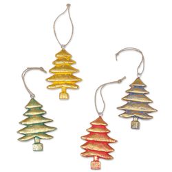 4 Golden Trees Wood Ornaments
