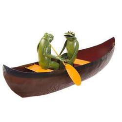 Paddling Canoe Frogs Metal Garden Statue