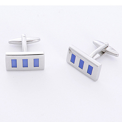 Blue Rectangle Cufflinks with Personalized Case