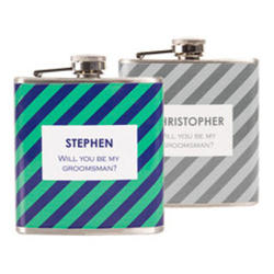 Personalized Flask with Gray or Green on Navy Tie Pattern