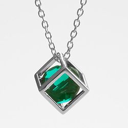 Emerald Anniversary Stone Necklace with Engraved Tag