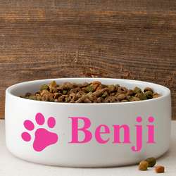 Personalized Large Dog Bowl with Happy Paws Design