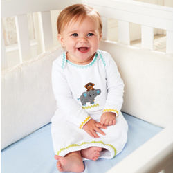 Elephant and Monkey Cotton Layette Sleep Gown