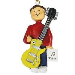 Personalized Male Brunette Musician with Electric Guitar Ornament