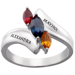 Daughter's Marquise Birthstone Name & Date Sterling Silver Ring