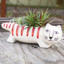 Whimsical Ceramic Cat Planter