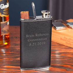 Personalized Llewellyn Flask and Cigar Holder in Black Leather