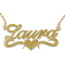 14 Karat Solid Yellow Gold Heart Name Necklace