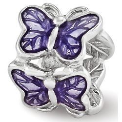 Sterling Silver and Purple Enamel Butterfly Bead
