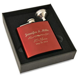 Personalized Anniversary Flask and Funnel in Red