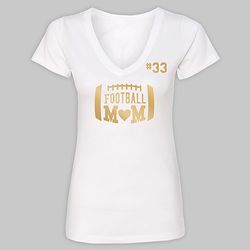 Personalized Football Mom V-Neck T-Shirt in White